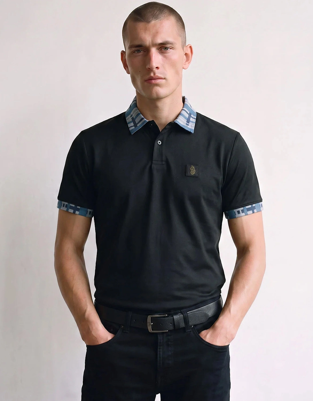 Luke 1977 Yard contrast collar polo shirt BLACK/BLUE