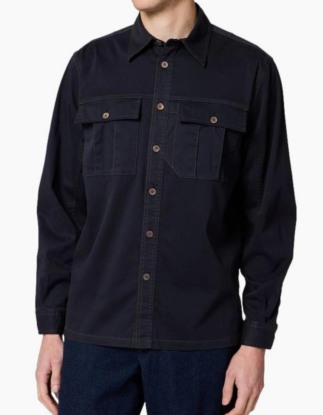 PS Paul Smith Double Pocket Cotton-Sateen Casual Fit Shirt 49 DK NAVY