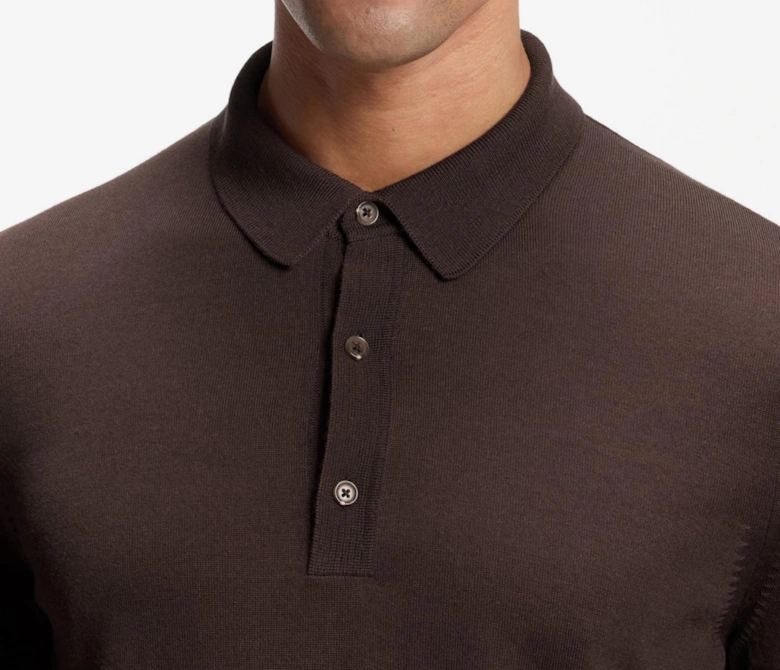H-Lancione Merino Wool Brown Polo Sweater