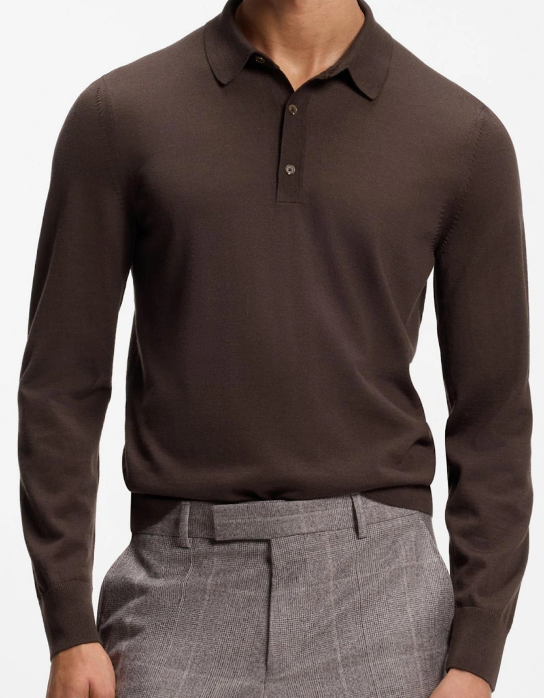 H-Lancione Merino Wool Brown Polo Sweater