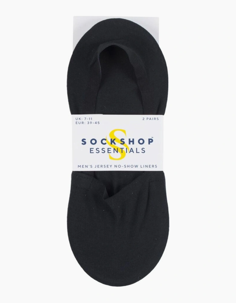 Sockshop Mens Jersey, No Show Shoe Liners  2 Pack BLACK