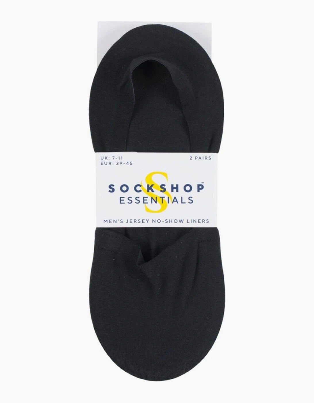 Sockshop Mens Jersey, No Show Shoe Liners  2 Pack BLACK