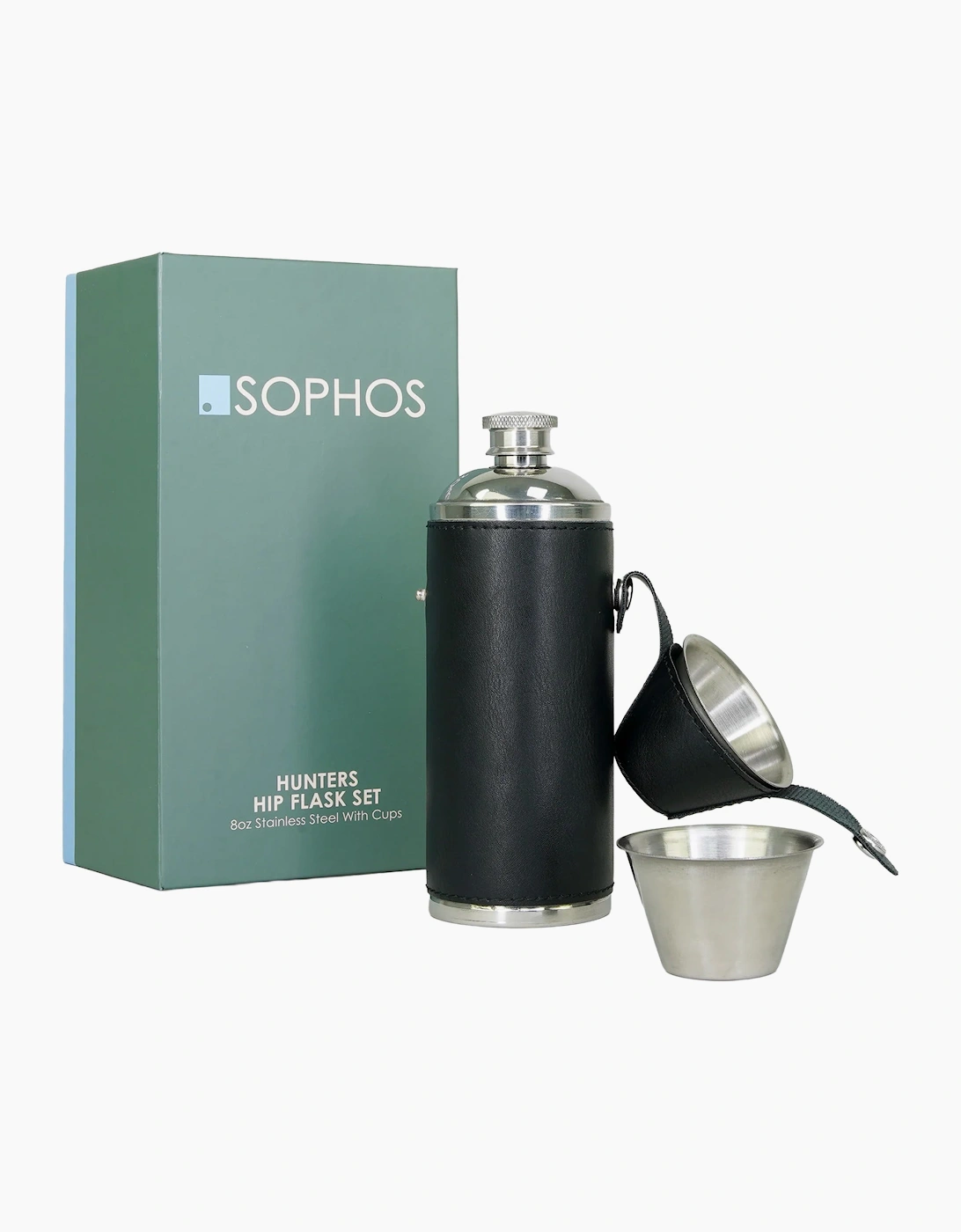 Sophos 8oz Copper Hunters Flask 2 Cups BLACK