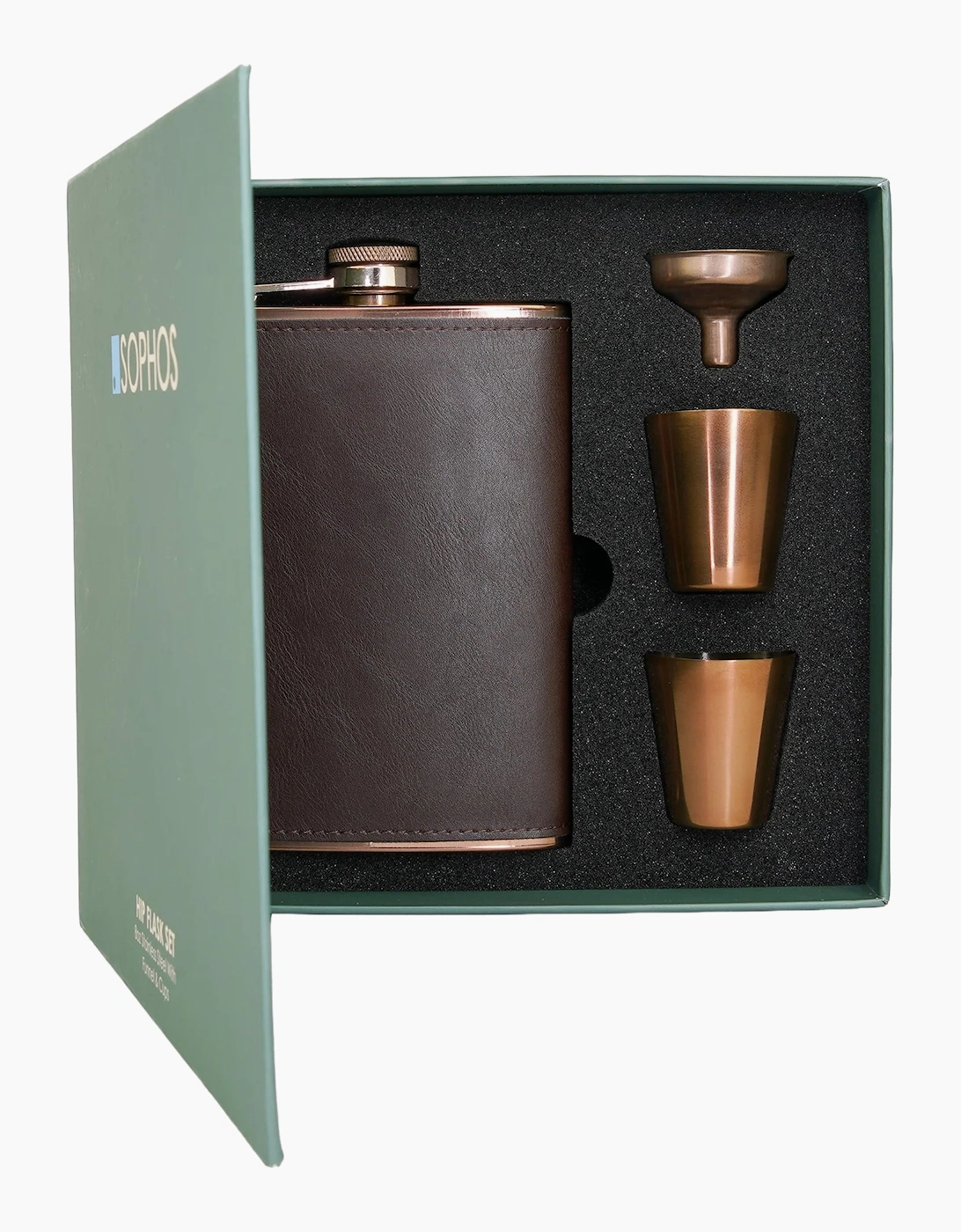 Sophos 4 Piece Copper Hip Flask Set 8oz BROWN