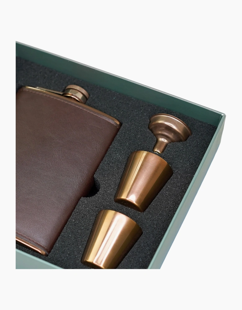 Sophos 4 Piece Copper Hip Flask Set 8oz BROWN