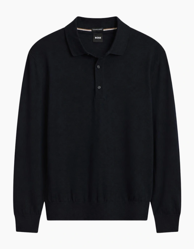 H-Lancione Merino Wool Navy Polo Sweater