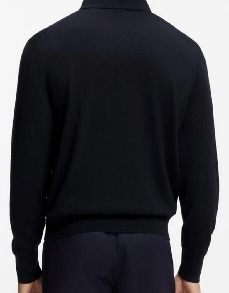 H-Lancione Merino Wool Navy Polo Sweater