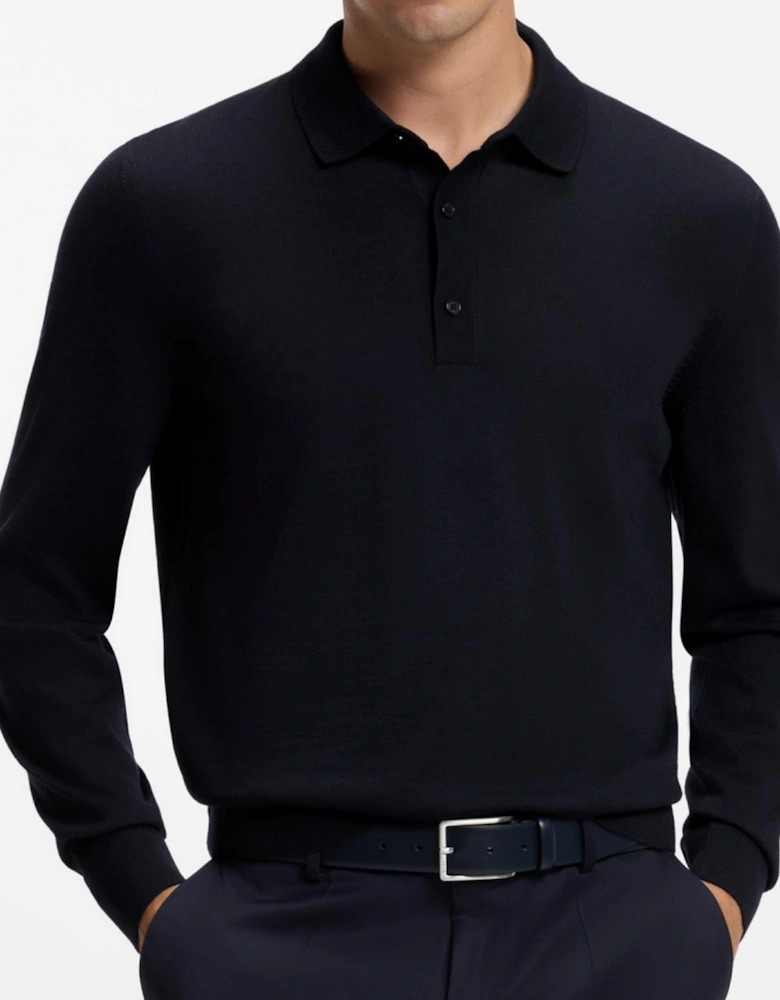 H-Lancione Merino Wool Navy Polo Sweater