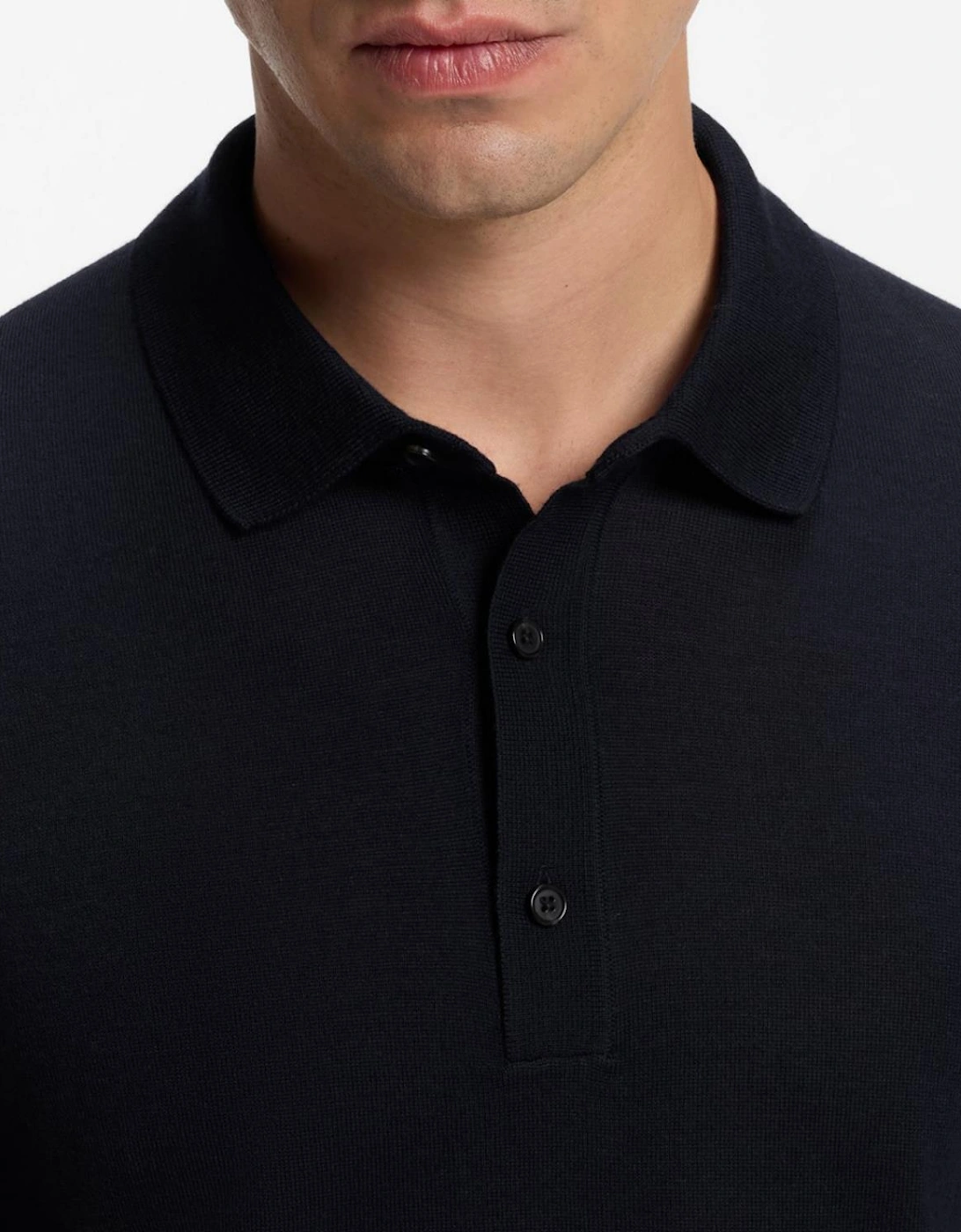 H-Lancione Merino Wool Navy Polo Sweater