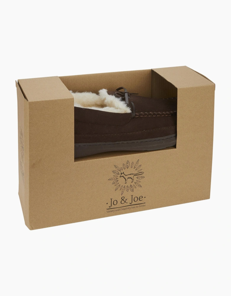 Jo & Joe CRANFORD Mens Moccasin Slippers Brown