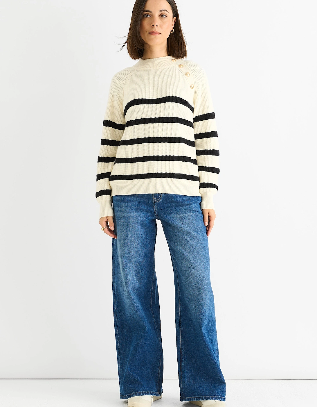 Cream Stripe Cable Knit Button Oversized Jumper