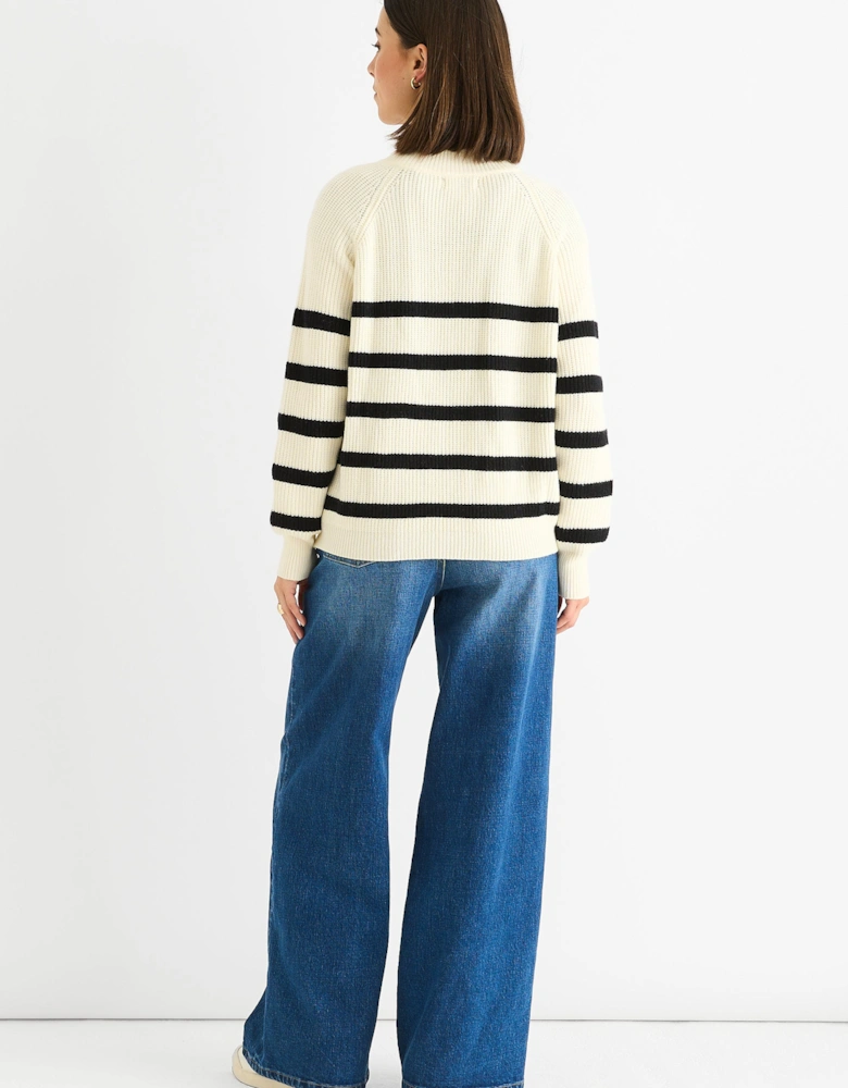 Cream Stripe Cable Knit Button Oversized Jumper