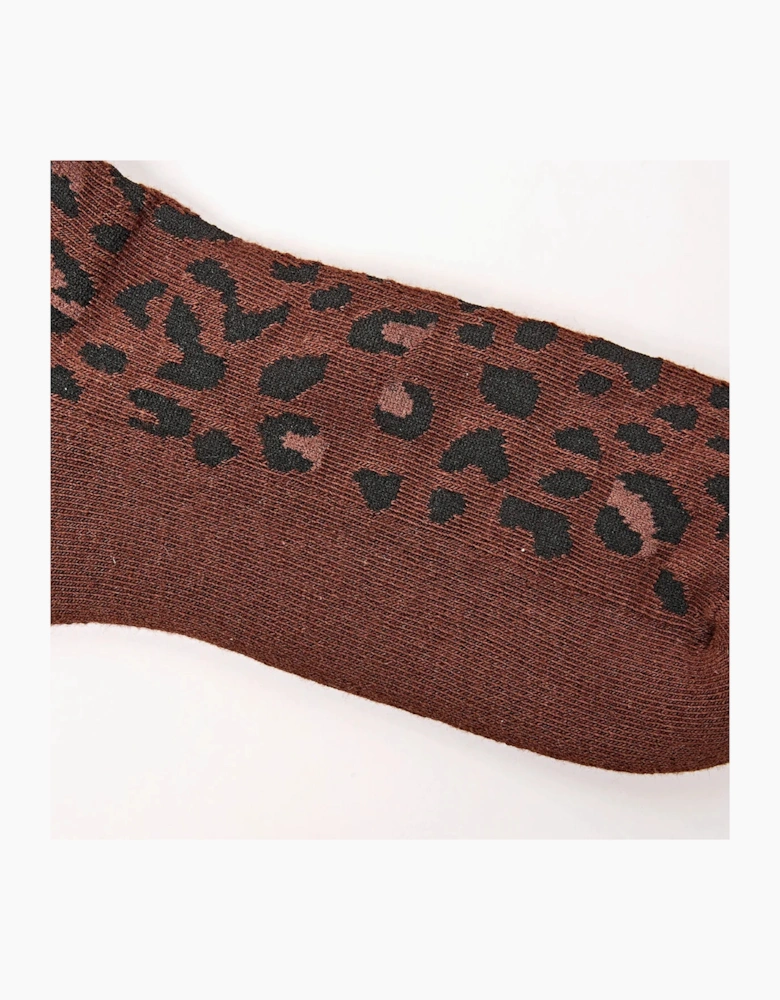 Wimbeldon Crew Socks for Women - Brown Leopard