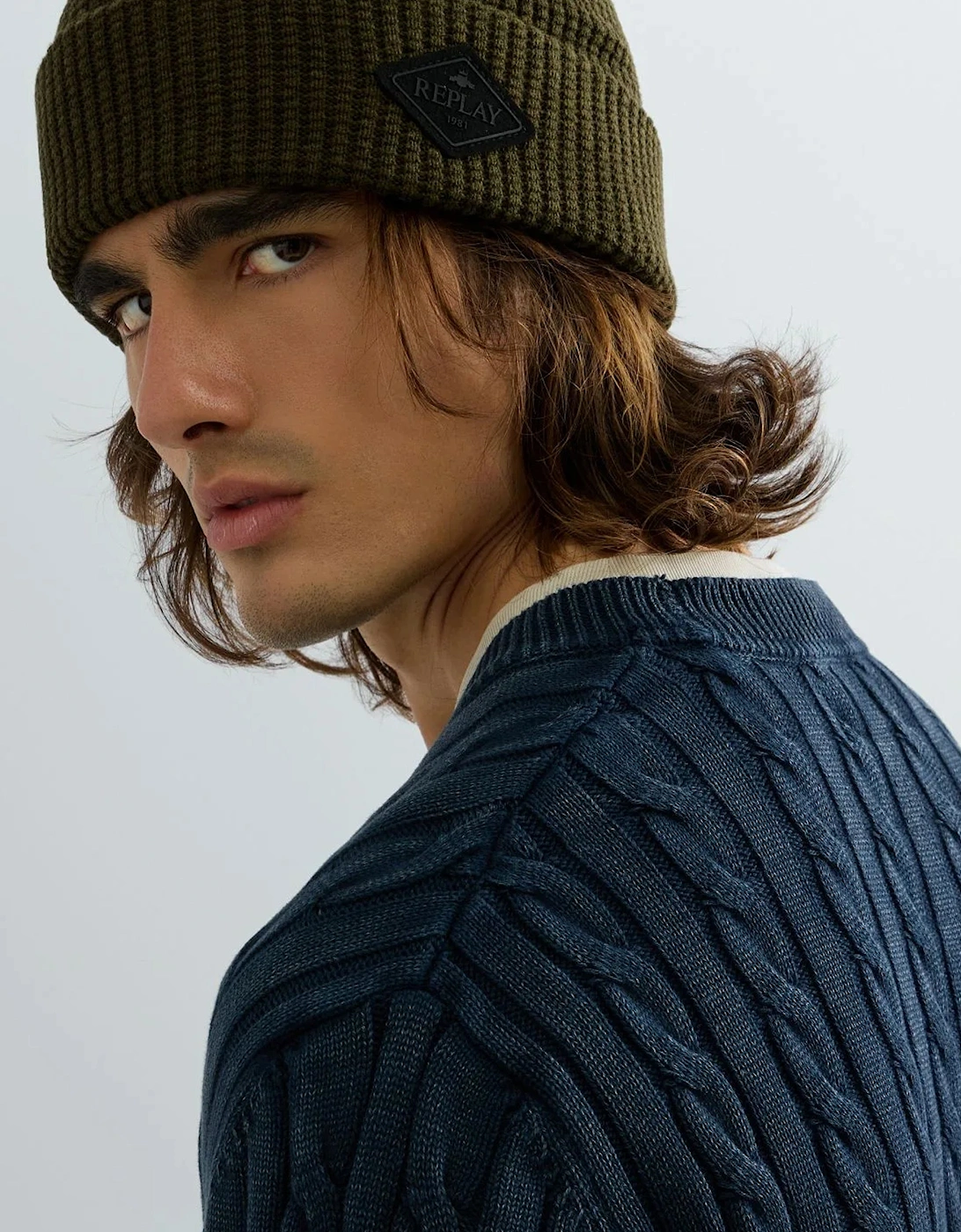 Replay Cable Knit Jumper NAVY
