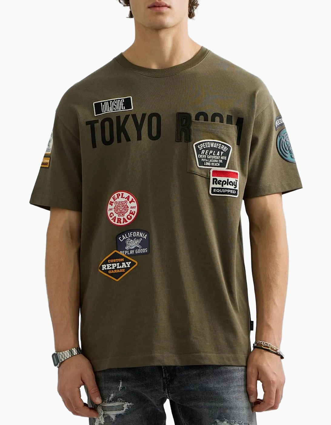 Replay Relaxed Fit Pocket T-Shirt With Badge Detail KHAKI