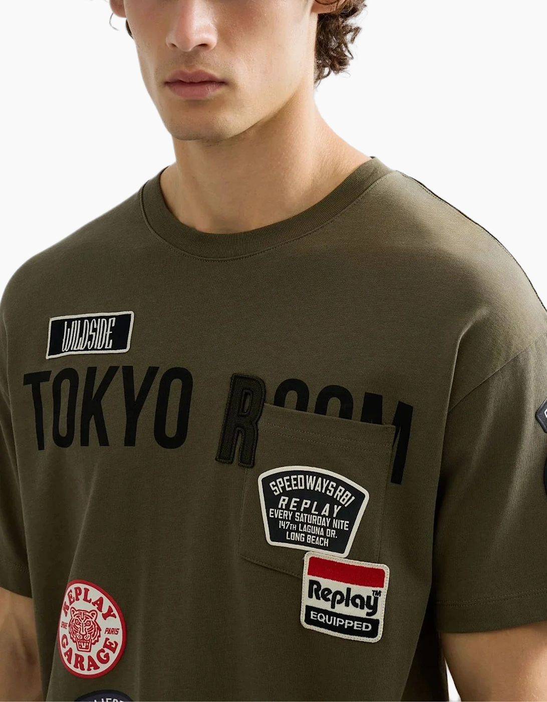 Replay Relaxed Fit Pocket T-Shirt With Badge Detail KHAKI