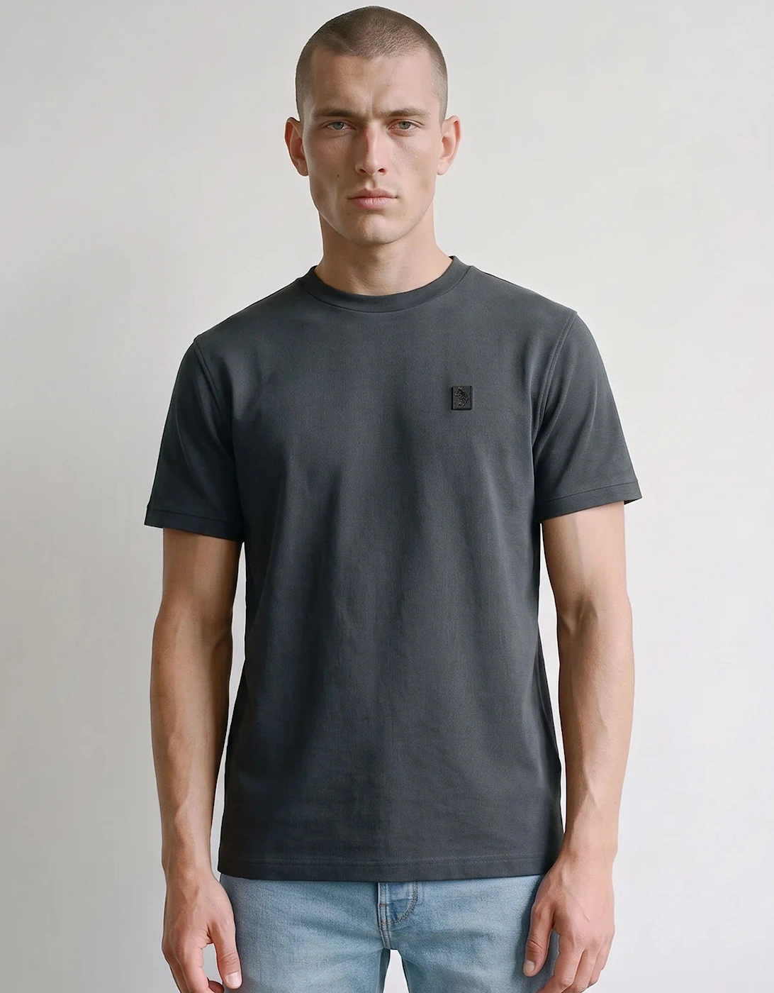 Luke 1977 Keswick rib detail crew neck t shirt CHARCOAL