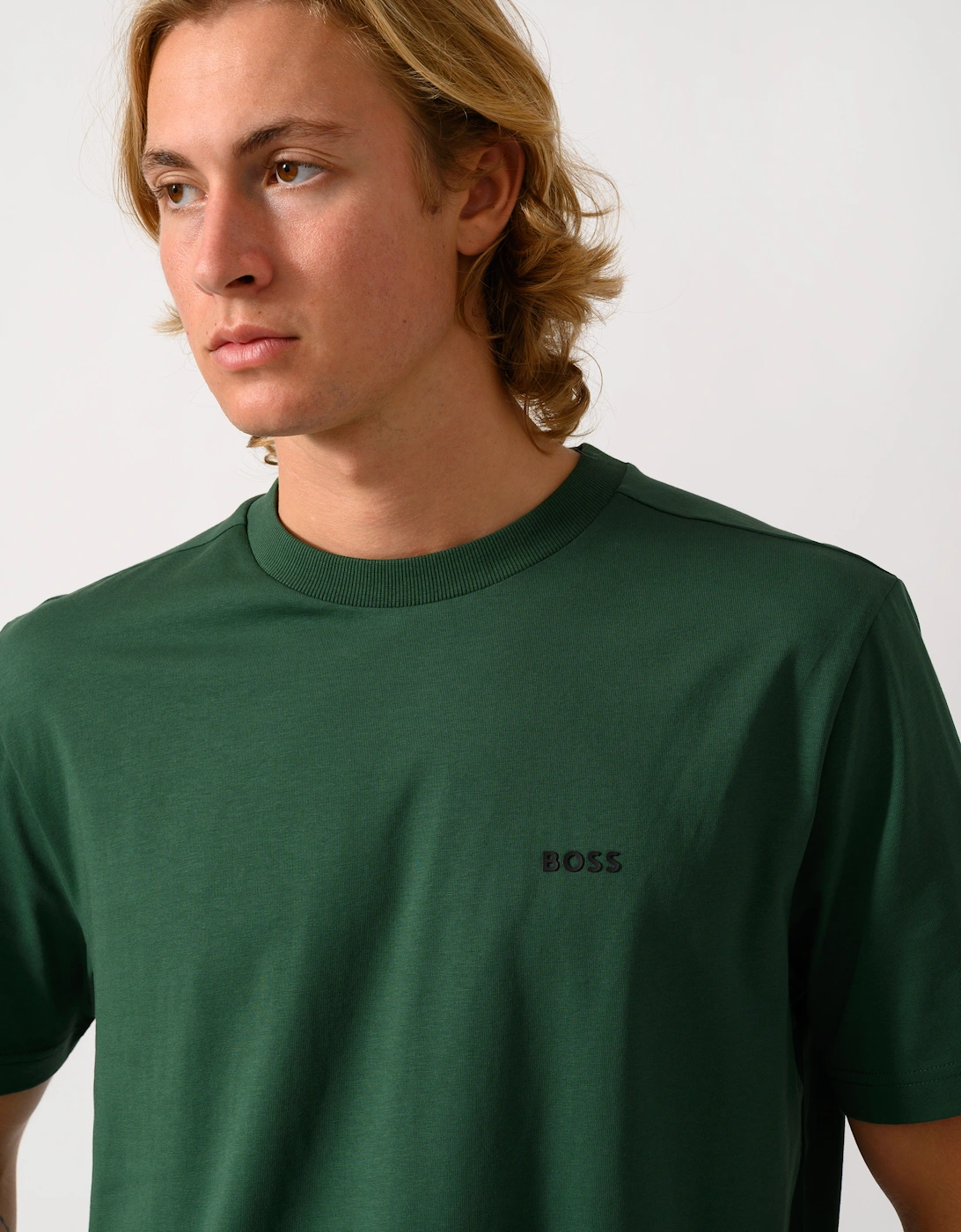 BOSS Green Tee Mens Stretch Cotton T-Shirt with Contrast Logo - Open Green 365