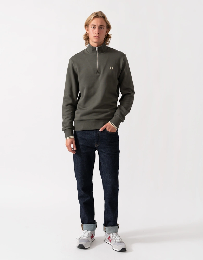 Fred Perry Mens Half Zip Sweatshirt - Field Green/Oatmeal U98