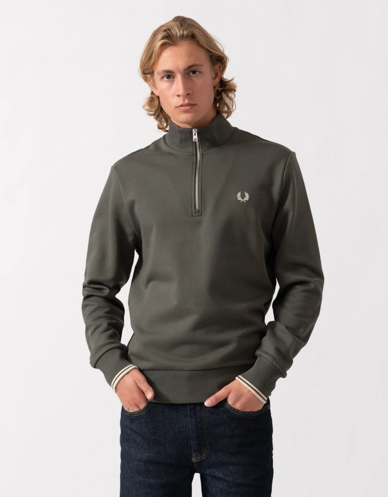 Fred Perry Mens Half Zip Sweatshirt - Field Green/Oatmeal U98