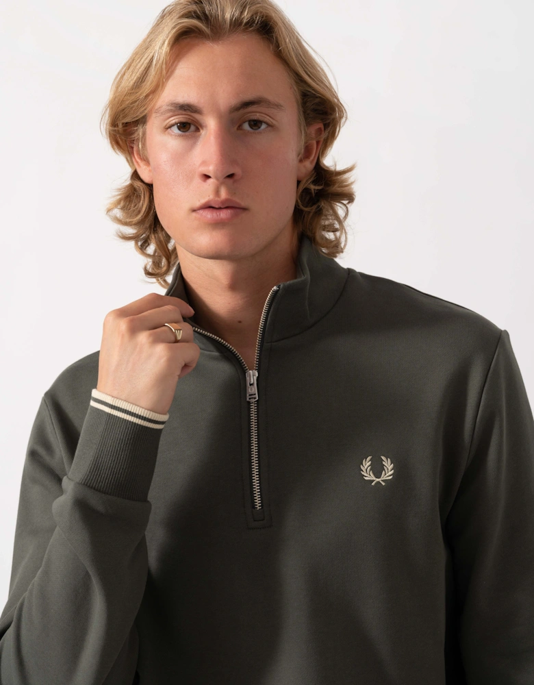 Fred Perry Mens Half Zip Sweatshirt - Field Green/Oatmeal U98