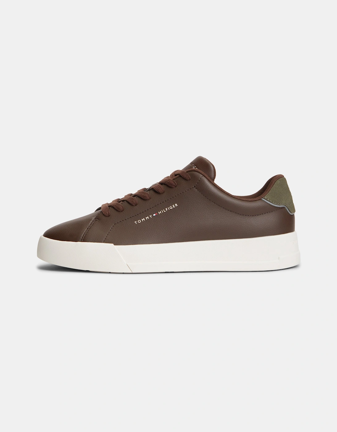 Tommy Hilfiger Court Leather Detail Mens Trainer - Cocoa/Platinum Olive