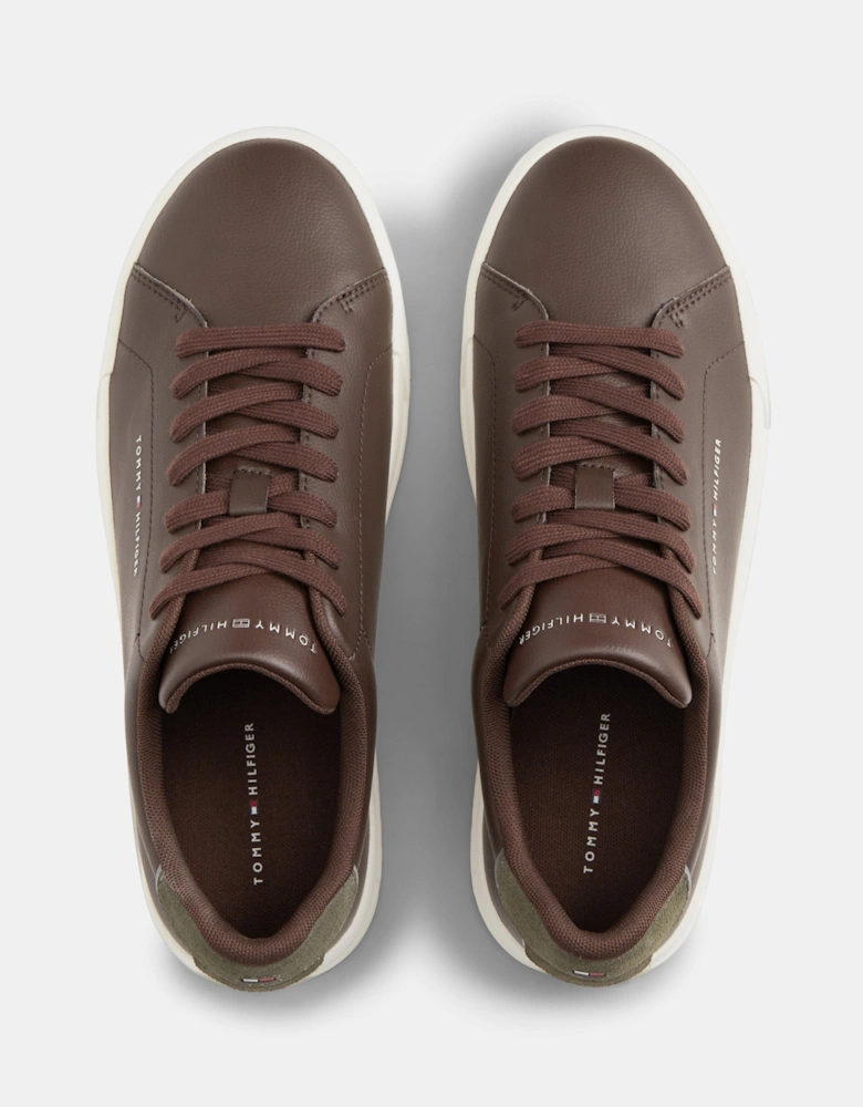 Tommy Hilfiger Court Leather Detail Mens Trainer - Cocoa/Platinum Olive