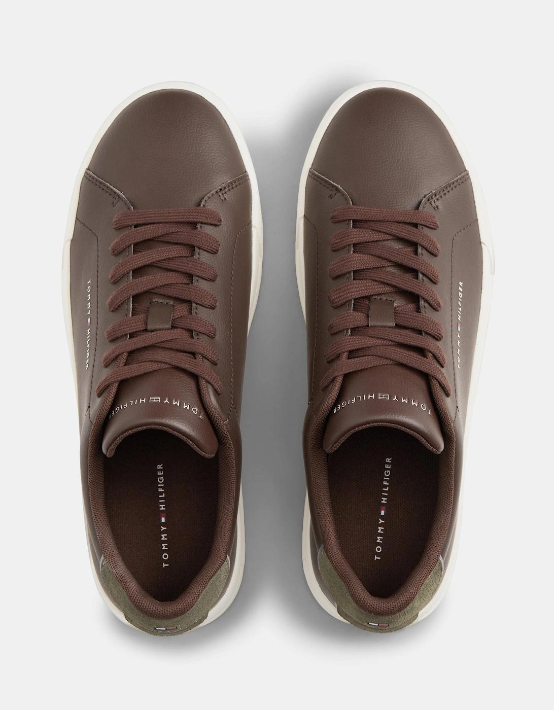 Tommy Hilfiger Court Leather Detail Mens Trainer - Cocoa/Platinum Olive