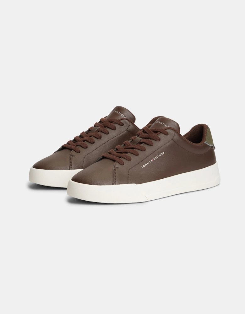 Tommy Hilfiger Court Leather Detail Mens Trainer - Cocoa/Platinum Olive