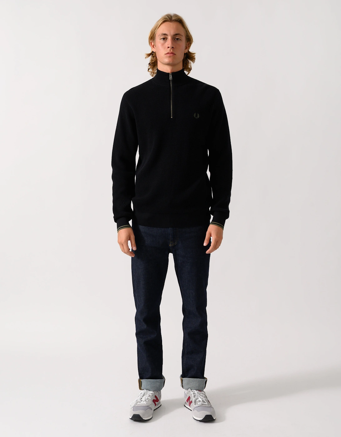 Fred Perry Mens Waffle Stitch Half Zip Jumper - Black 198