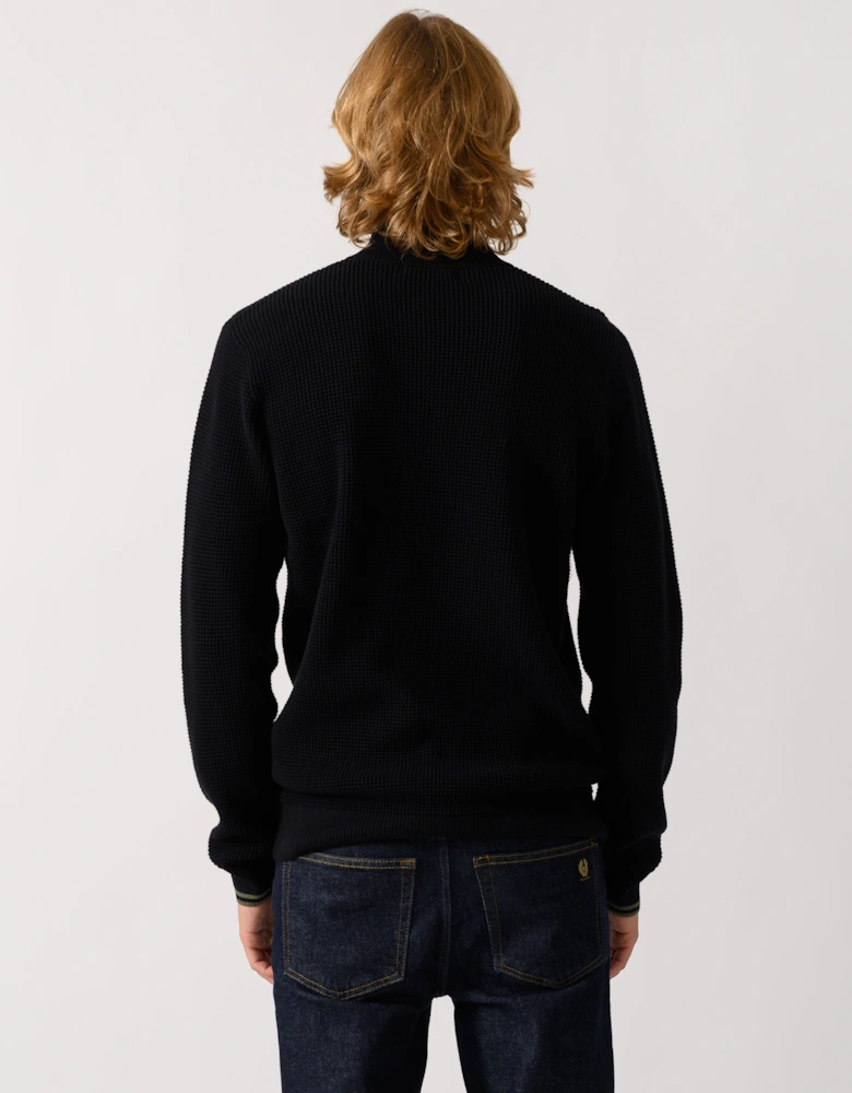Fred Perry Mens Waffle Stitch Half Zip Jumper - Black 198
