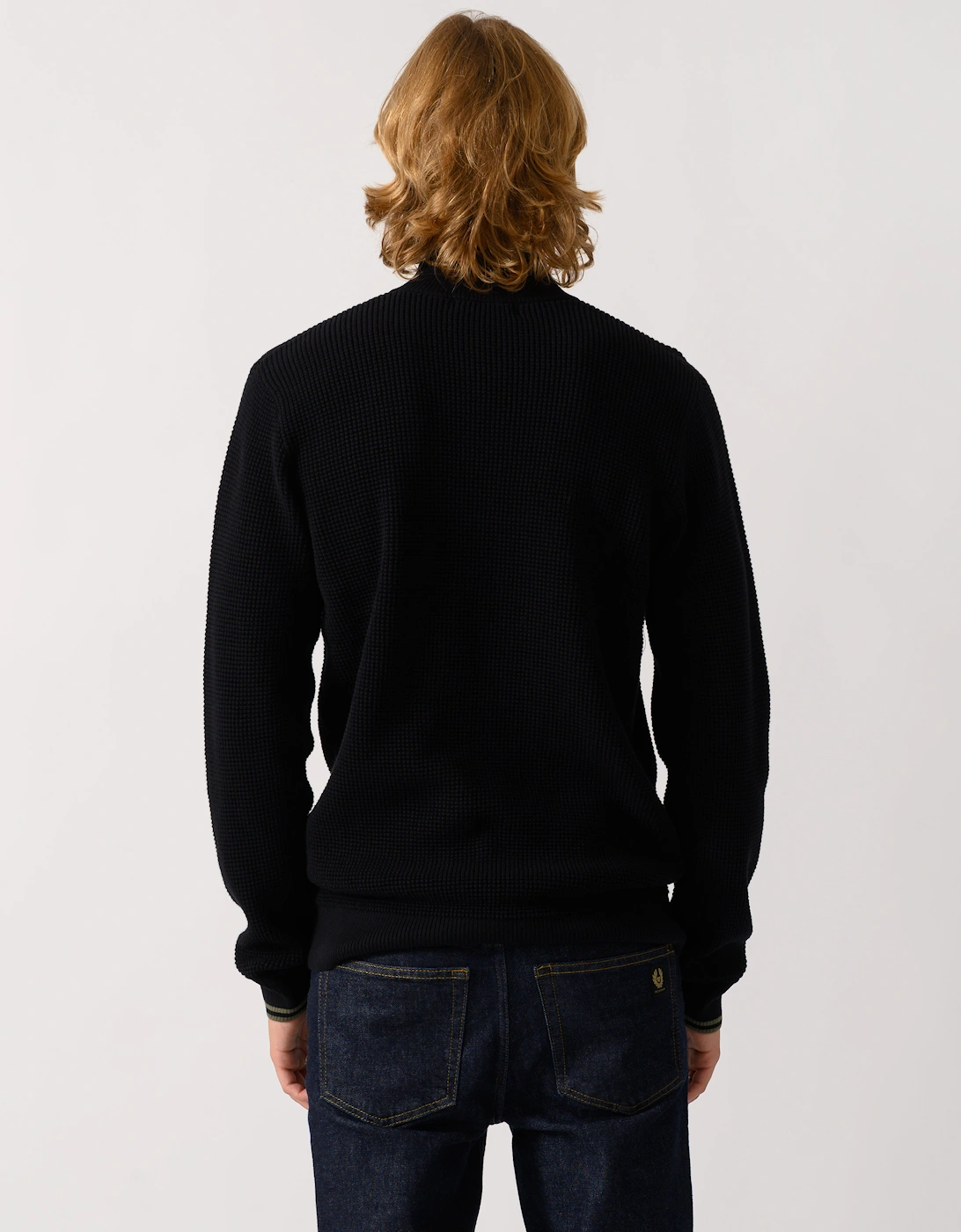 Fred Perry Mens Waffle Stitch Half Zip Jumper - Black 198