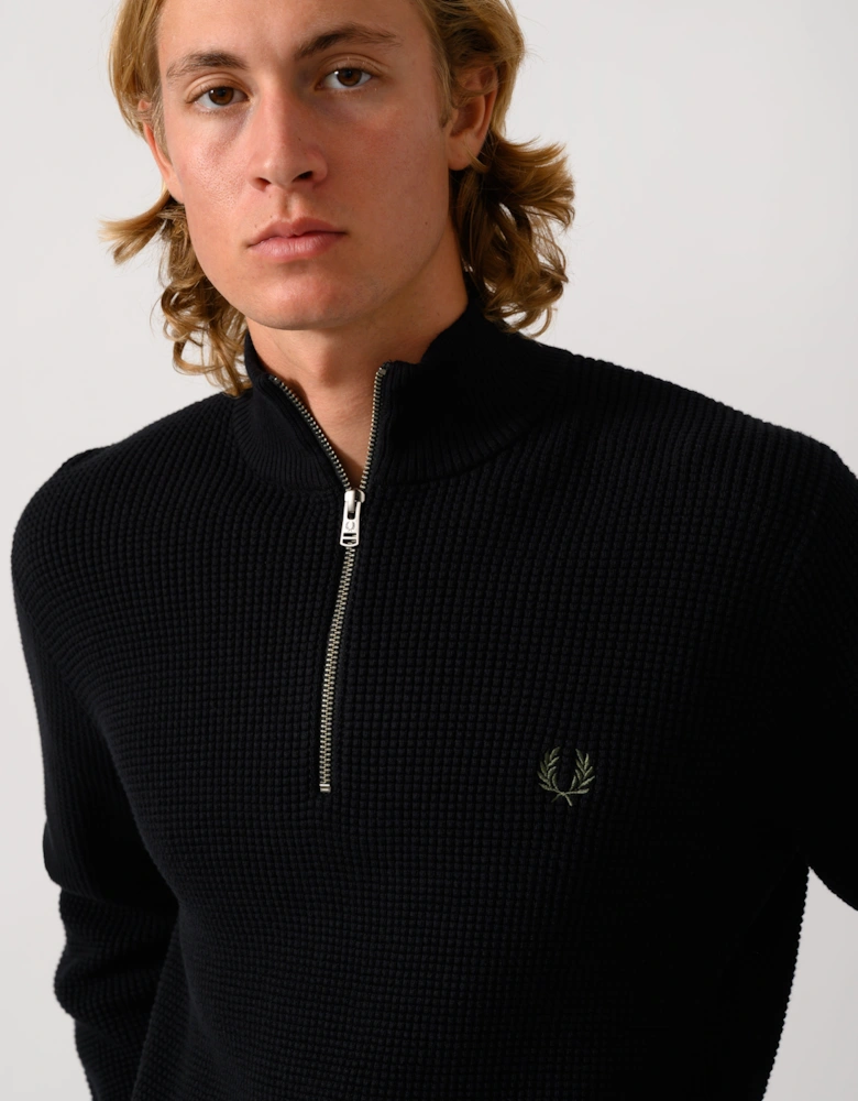 Fred Perry Mens Waffle Stitch Half Zip Jumper - Black 198