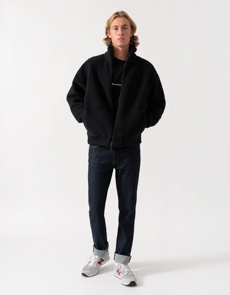 BOSS Green Mens  Logo-embroidered zip-up sweatshirt in teddy fleece - Black 001
