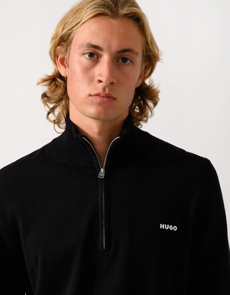 HUGO San Quintus-C2 Mens 1/4 Zip Funnel Neck Jumper - Black 001