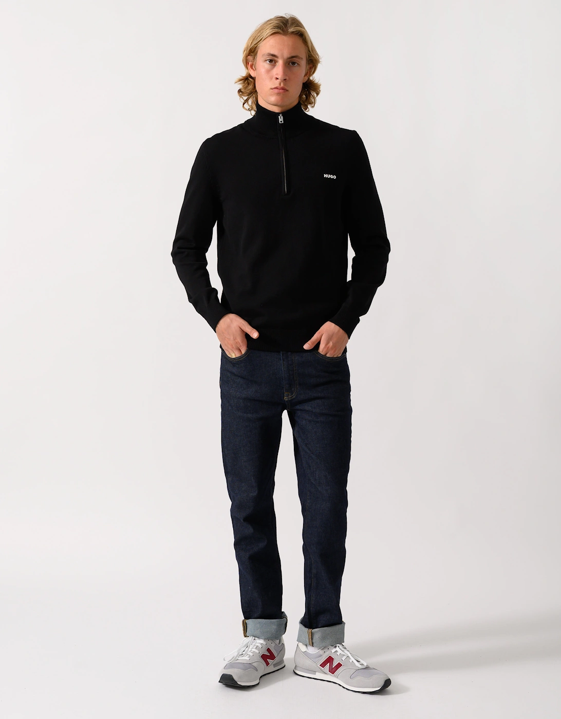 HUGO San Quintus-C2 Mens 1/4 Zip Funnel Neck Jumper - Black 001