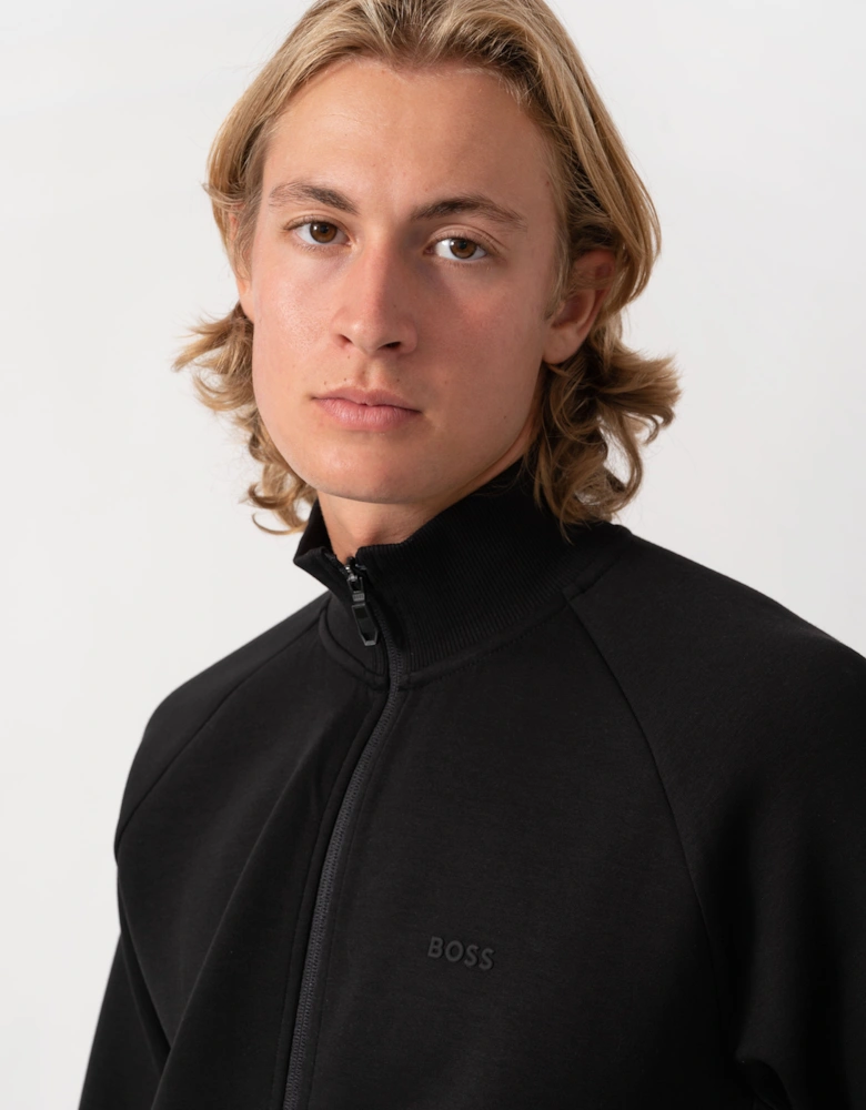 BOSS Green Skaz Mens Full Zip Funnel Neck Sweatshirt with Tonal Logo - Black 001
