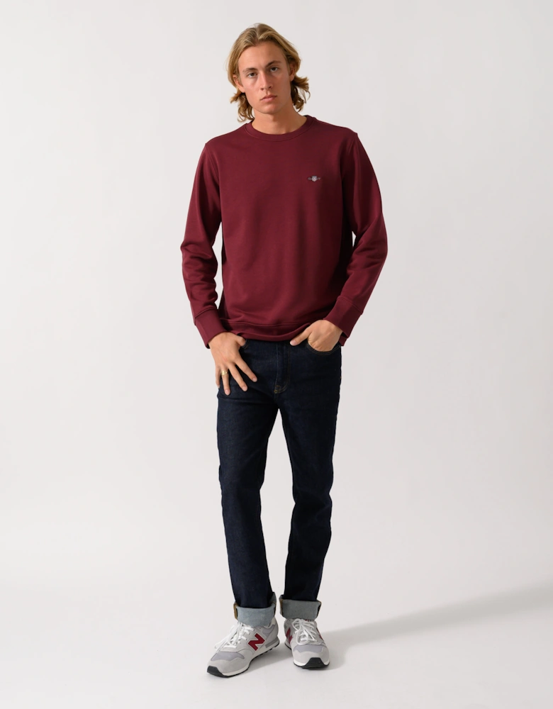 GANT Mens Regular Fit Shield Logo Crew Neck Sweatshirt - 676 Deep Grape Wine