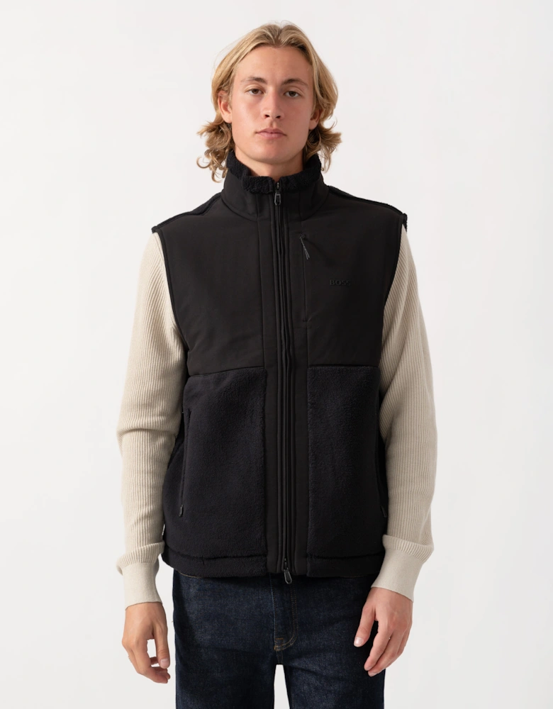 BOSS Green Sveedy Mens Contrast-panel teddy fleece gilet with logo  - Black 001