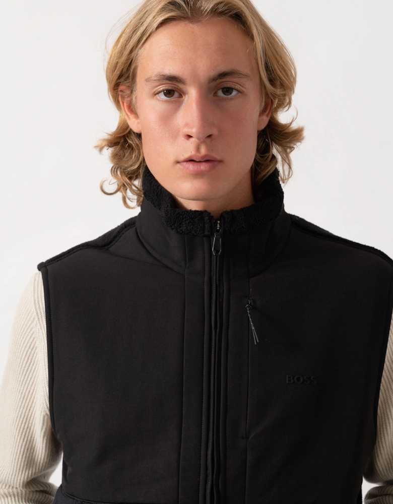 BOSS Green Sveedy Mens Contrast-panel teddy fleece gilet with logo  - Black 001