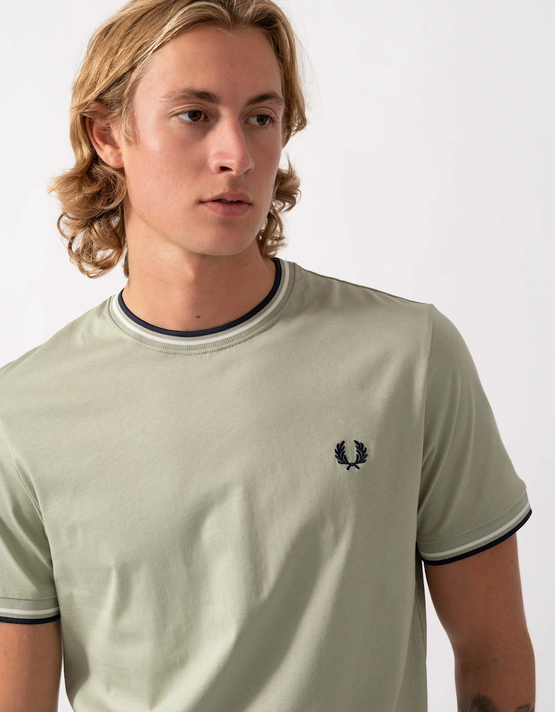Fred Perry Mens Twin Tipped T-Shirt - Seagrass/Ecru/Dark Airforce 76C
