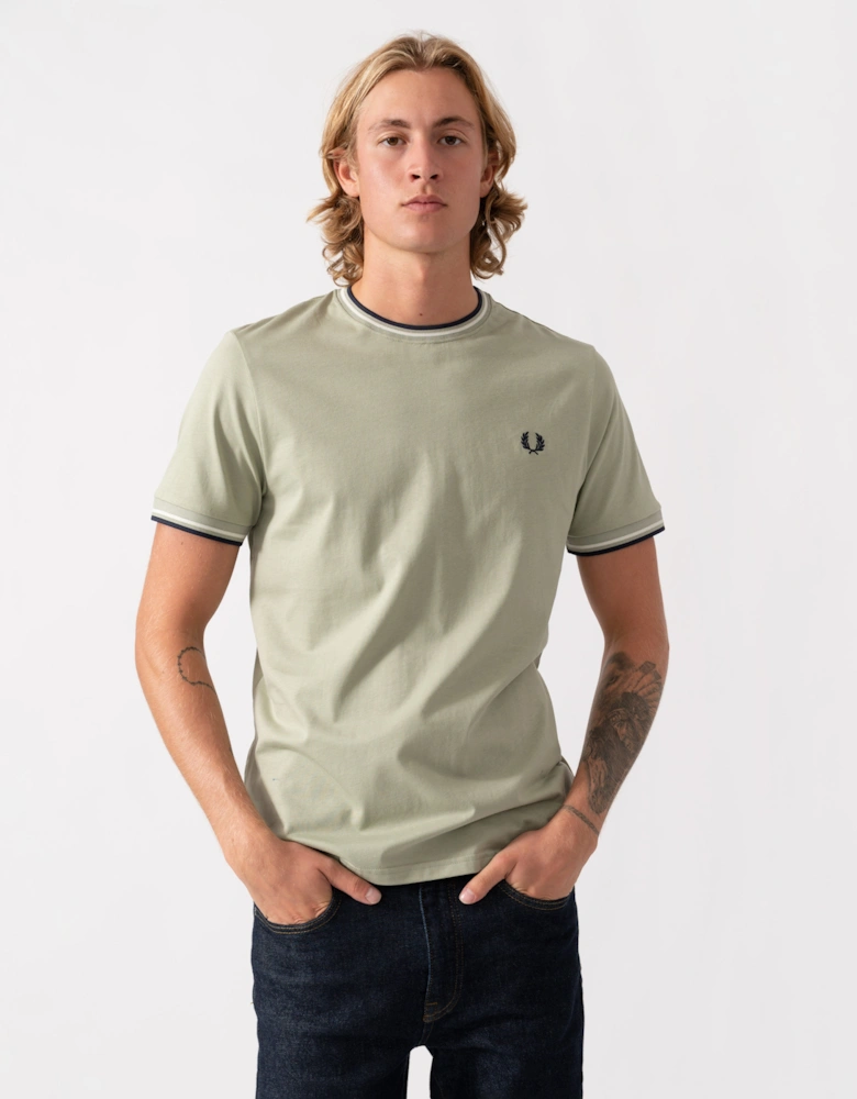 Fred Perry Mens Twin Tipped T-Shirt - Seagrass/Ecru/Dark Airforce 76C