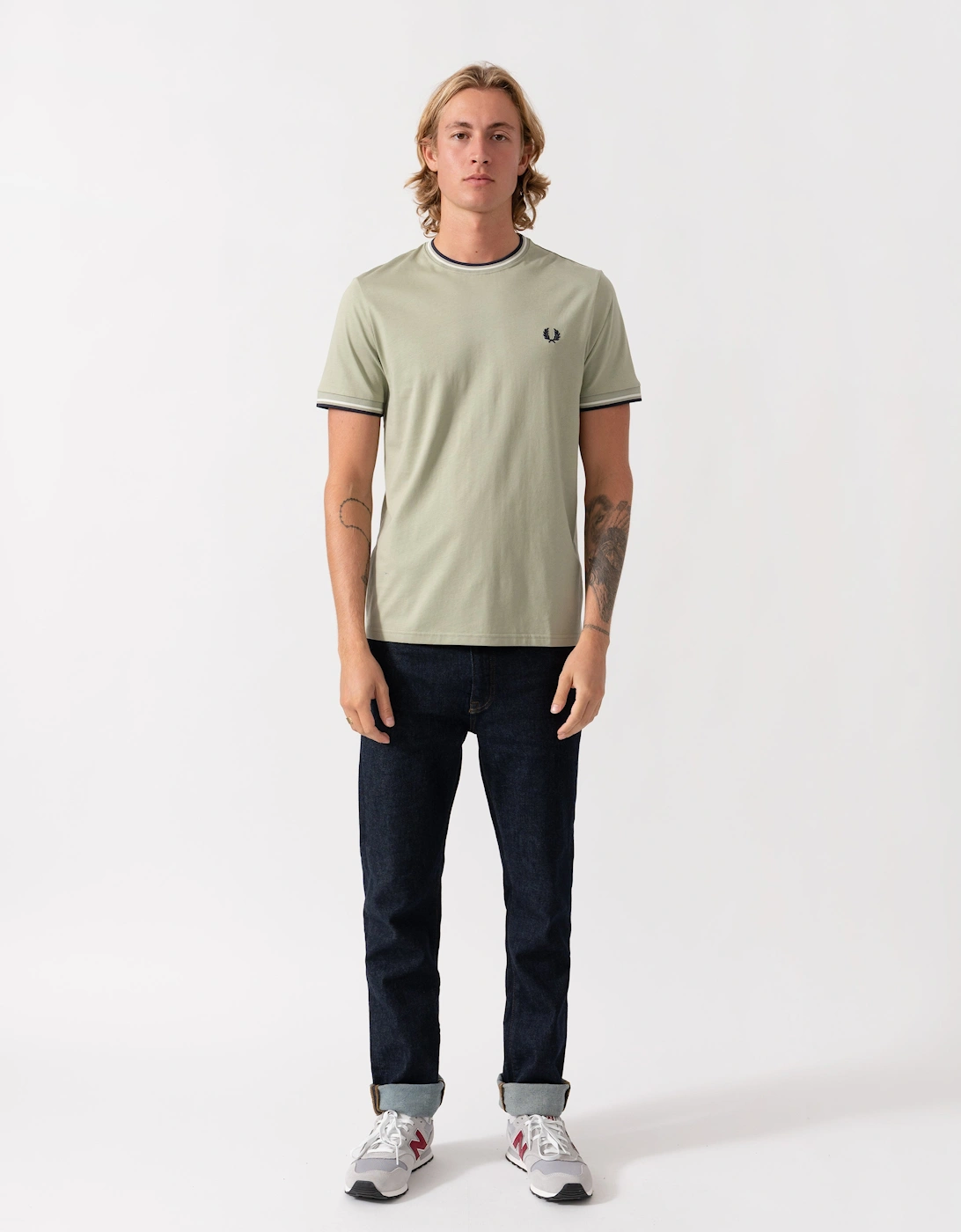 Fred Perry Mens Twin Tipped T-Shirt - Seagrass/Ecru/Dark Airforce 76C