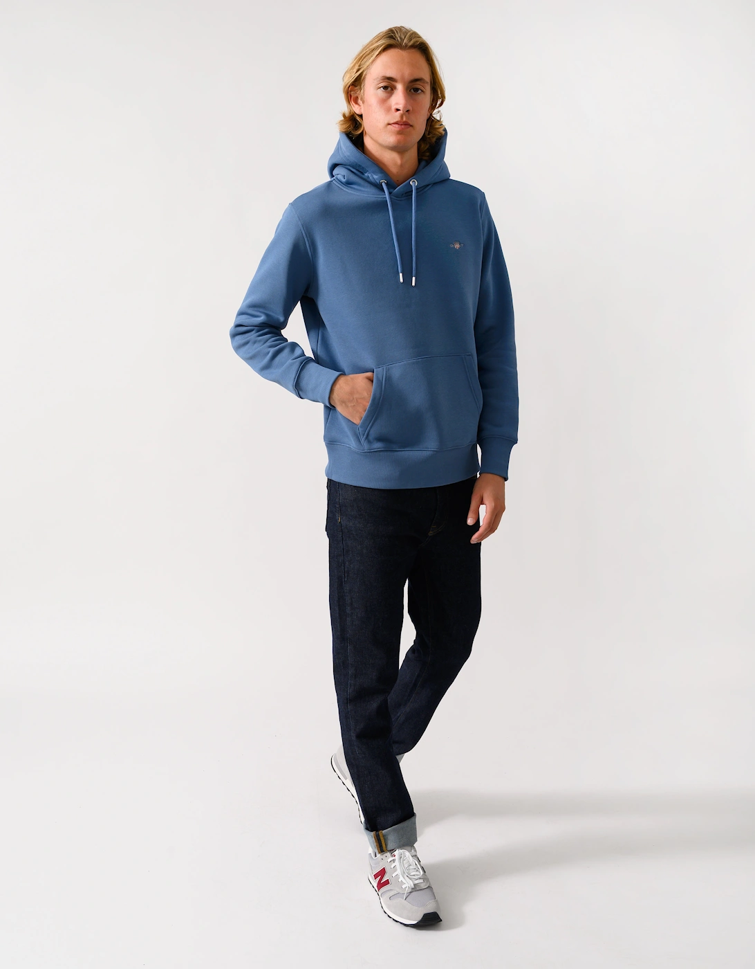 GANT Mens Regular Fit Shield Logo Pullover Hoodie - 476 Blue Horizon
