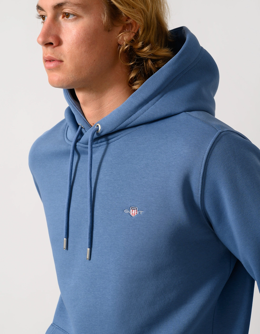 GANT Mens Regular Fit Shield Logo Pullover Hoodie - 476 Blue Horizon