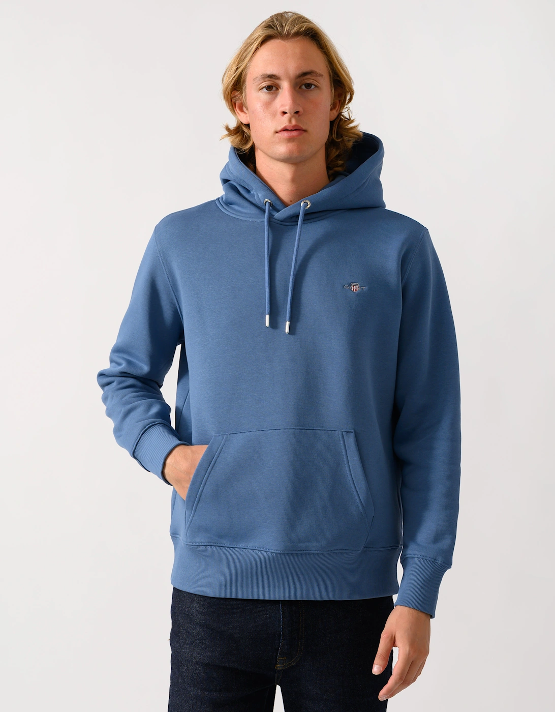 Men's GANT Mens Regular Fit Shield Logo Pullover Hoodie - 476 Blue Horizon - Size: 38