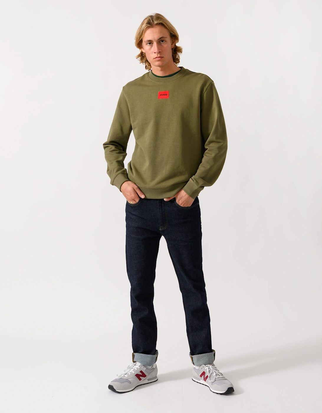 HUGO Diragol212 Label Logo Mens Sweatshirt - Open Green 389