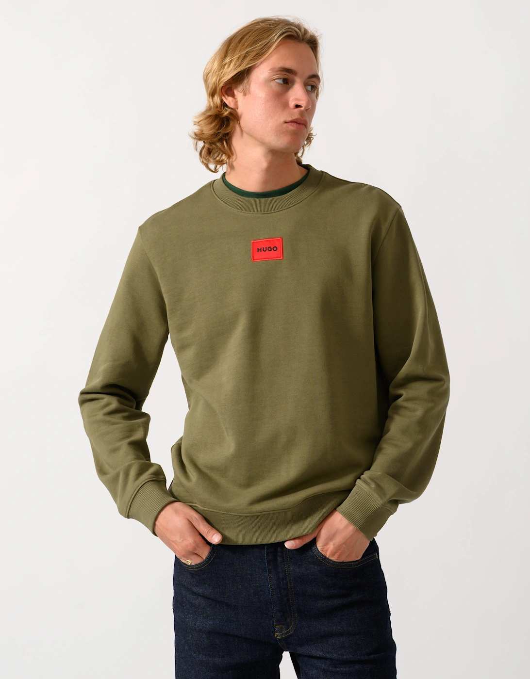HUGO Diragol212 Label Logo Mens Sweatshirt - Open Green 389