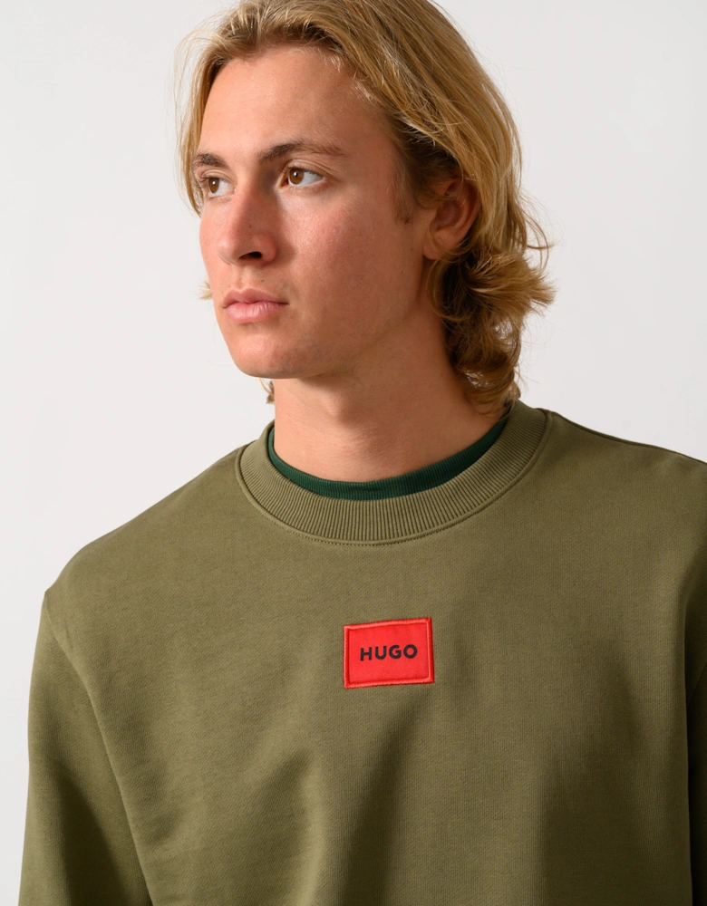 HUGO Diragol212 Label Logo Mens Sweatshirt - Open Green 389