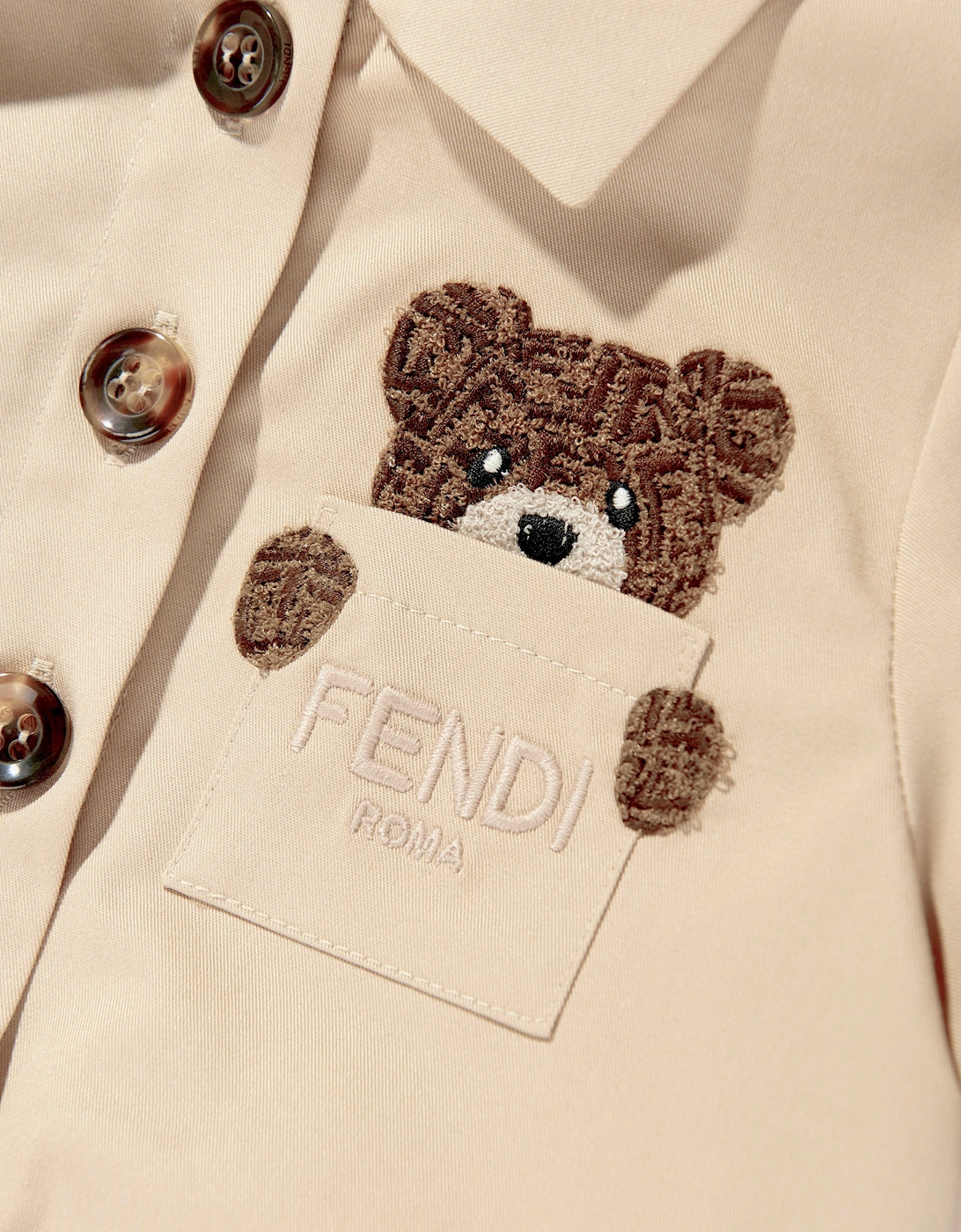 Fendi Baby Girls Bear Pocket Dress in Beige